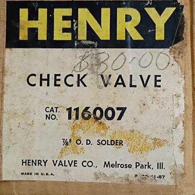 Henry Brass Check Valve 7/8 in Solder Connection 116007 Water