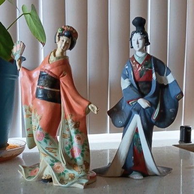 Pair of Japanese Kimono Figure Statues Figurines (2) Provenance Unavailable