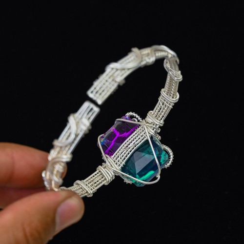 Emetrine Quartz Gemstone Copper Wire Wrapped Handmade Bangle Jewelry Gift For - Picture 4 of 4