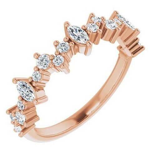0.50 ct. Marquise & Round Diamond Cluster Wedding Band 14K White Gold - Picture 9 of 10