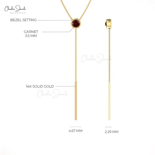 1/4CT Natural Garnet Bezel Set Lariat Necklace in 14k Solid Gold Women's Jewelry - Picture 5 of 22