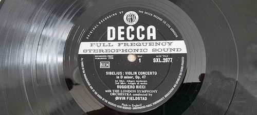 DECCA SXL 2077 WBG ED 1 SIBELIUS VIOLIN CONCERTO LP RICCI (1959)) VG+ - Picture 2 of 3