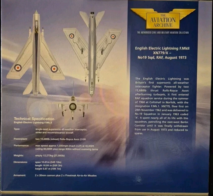 Corgi Aviation English Electric Lightning F.MkII No.19 Sqd RAF 1973 AA32302 1:72 - Image 3 of 4