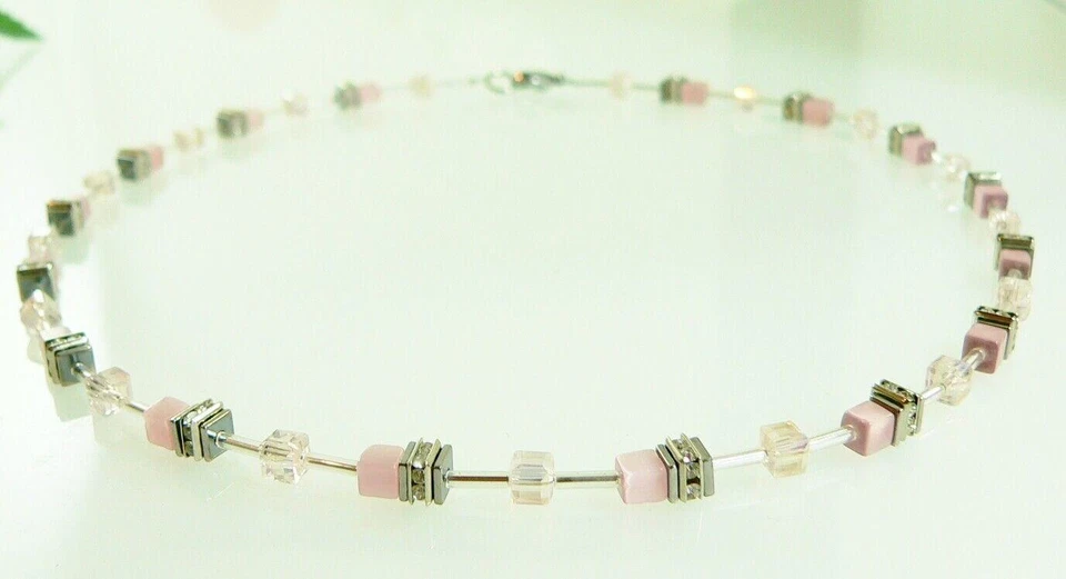 Halskette Halskette Collier Cube 4mm Cat Eye rose Kristall glas rosa Strass 502p - Bild 3 von 4