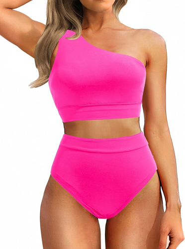 Women One Shoulder High Waisted Bikini Sets Two Piece Swimsuit Tummy Control Bat - Picture 16 of 25