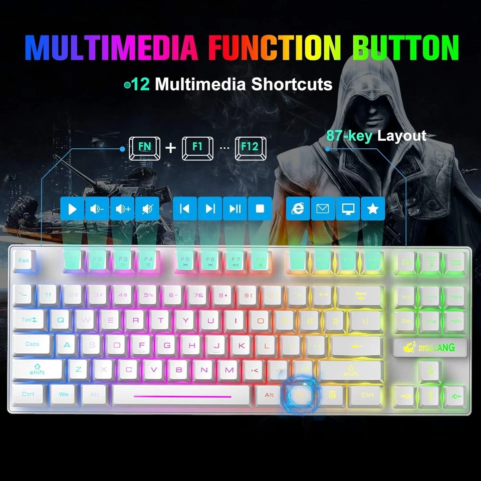 ZIYOU LANG T87 Wireless Gaming Keyboard and Mouse Combo with 87 Key Rainbow LED - Image 4 of 4