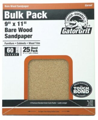 Gator Finishing Garnet Sandpaper, Fine 60-Grit, 9 x 11-In., 25-Ct.