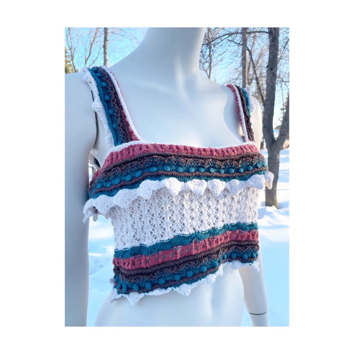 ZARA 3991/007 Knit Multicolor Crochet Ruffle Crop Top SS21 ZARA 3991/007 Knit Multicolor Crochet Ruffle Crop Top SS21