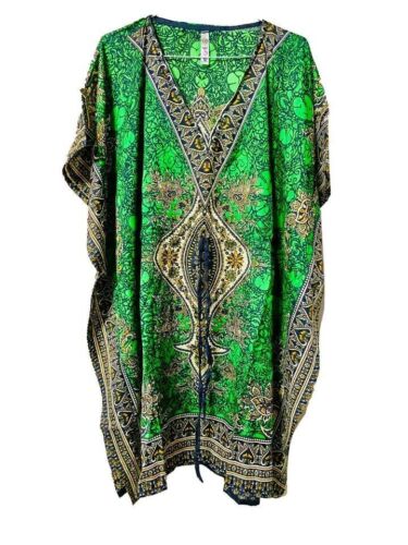Green Short-Kaftan-dress-Hippy-Boho-Maxi-Plus-Size-Women-Caftan-Night-Dress - Afbeelding 1 van 4