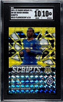 2021-22 Panini Mosaic EPL PL Didier Drogba Gold Fluorescent 6/10 