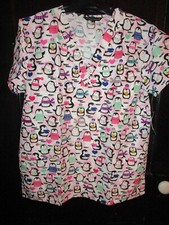 Cassandro O Christmas Holiday Scrub Top Womens V-neck Penguins Winter Large L