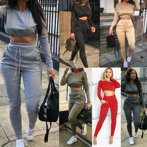 tracksuit bottoms and crop top