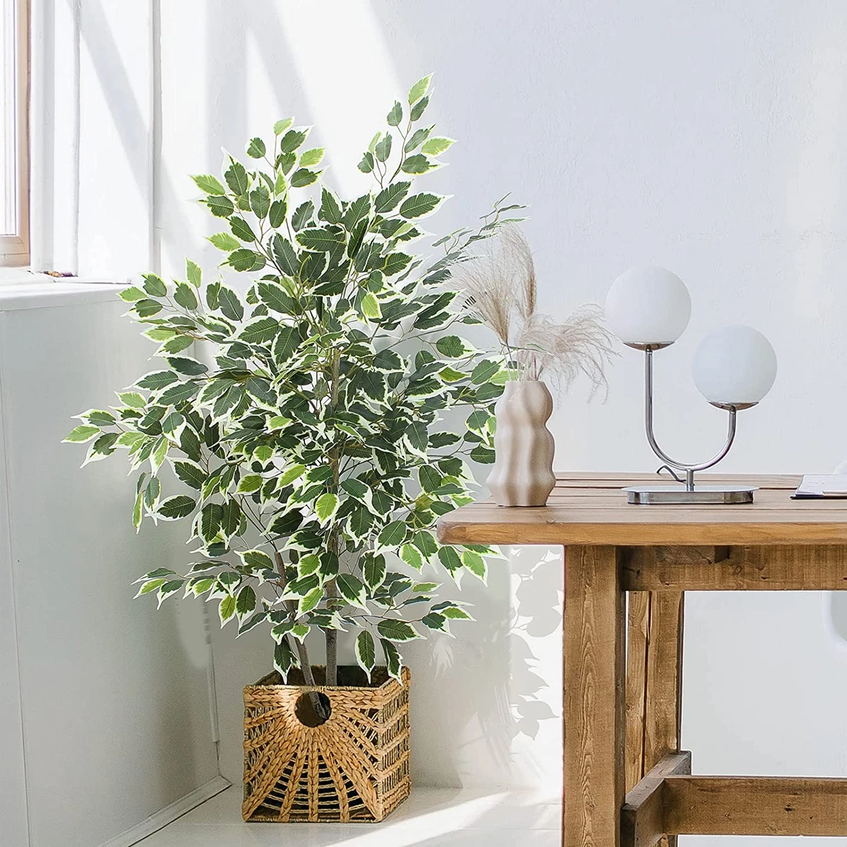 Artificial Ficus Tree 4 FT Tall Silk Fake Plant for Home Decor Indoor  Office