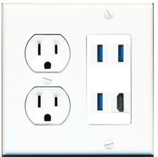 3 Port USB 3.0 A-A 1 HD Wall Plate Round Power Outlet