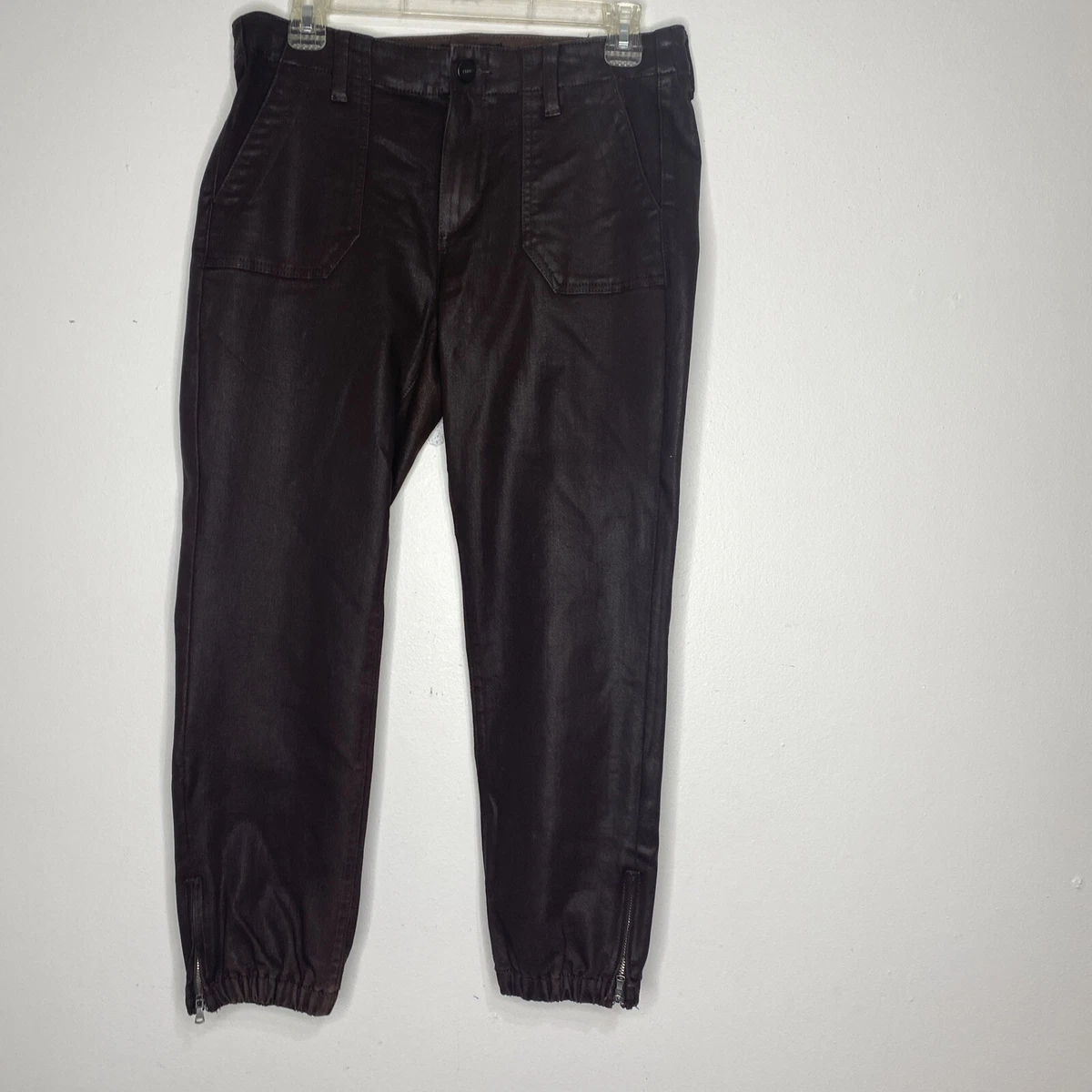 PAIGE Womens Mayslie Joggers Pants Brown Sz 28 Elastic Zipper