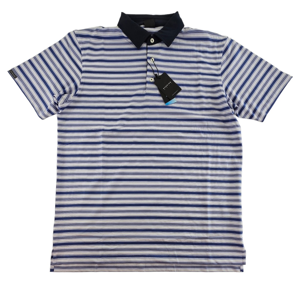 ユウ Dunning Golf Performance Fabric Coolmax Blue W/ Stripes Polo Shirt