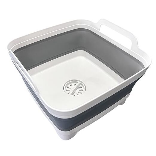 9L (2.4Gal) Dish Basin Collapsible with Drain Plug Carry Handles,Kitchen Gray