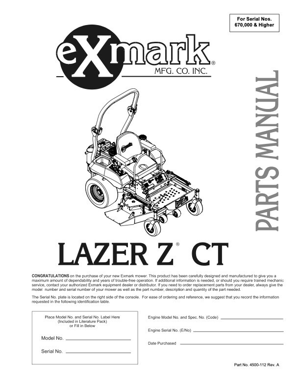 Owner's Manual Exmark Lazer Z CT Riding Mower - Models LCT18BV483