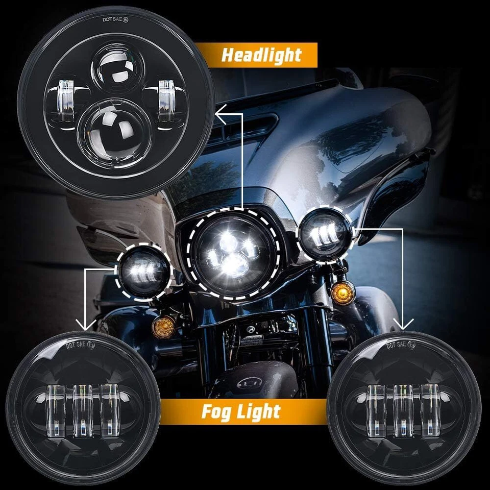 Faro LED de 7 pulgadas + luces antiniebla de 4,5" para Yamaha V-Star XVS 650 950 1100 1300 Foto 2 de 4