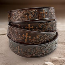 Men's Belt Embossed Genuine Full Grain Leather Strap For Removal Buckle Handmade