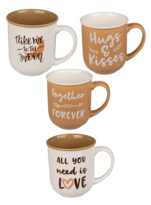 4x Kaffee Tee Tasse Coffee & Love Kaffeebecher Kaffeetassen Tee Cup Pott Becher