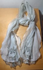 Vtg Embroidered"Be A Social Butterfly" Sheer Metallic Organza Wrap/Scarf 11"x82"