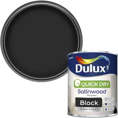 Dulux schnelltrocknender Satinwood Lack für Holz Metall schwarz 750 ml