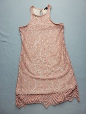 Express Women Dress Medium Pink Pencil Sleeveless Knee Length Lace Nylon Casual