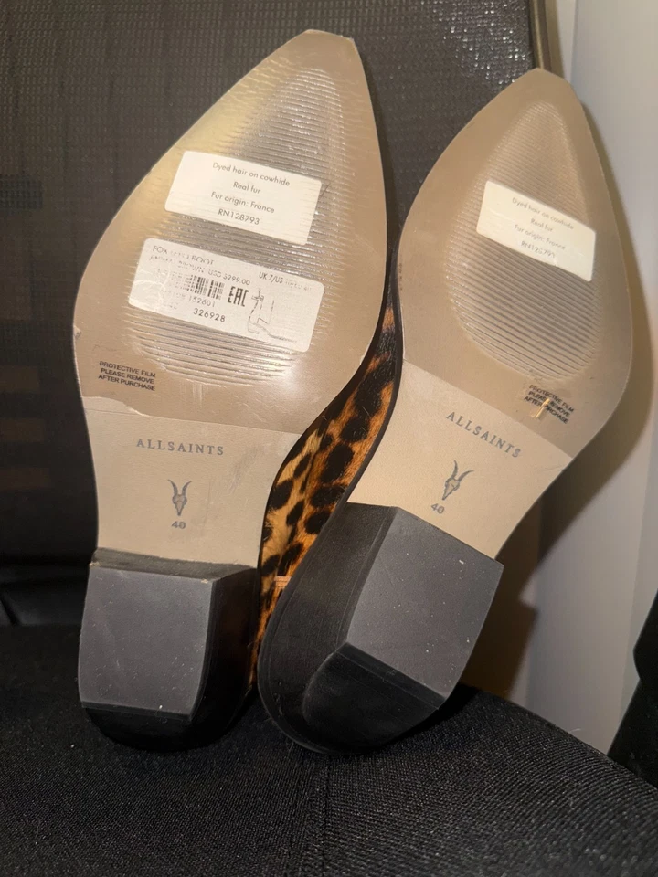 NUEVO-Botas de cuero occidentales con punta de zorro All Saints en leopardo-Talla 10 (EE. UU.) Foto 4 de 4