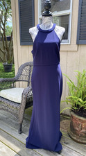 Lulus Navy Blue Halter Neck Long Pleated Maxi Dress Lace Back Size L