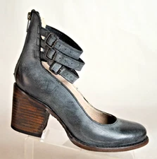 Freebird by Steven Women's 6 M Distressed Black Leather Straps Heels Shoes