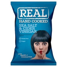 Real Hand Cooked Crisps Sea Salt & Cider Vinegar Crisps 35g Full Box (24 Pack)