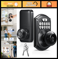 Keyless Entry Door Knob Lock - Matte Black, One-Time Code, Auto  One-Touch Lock