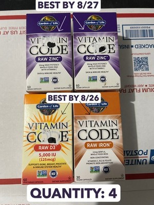 4-PACK Garden of Life Vitamin Code Raw Zinc 60 Veggie Caps Gluten-Free Kosher