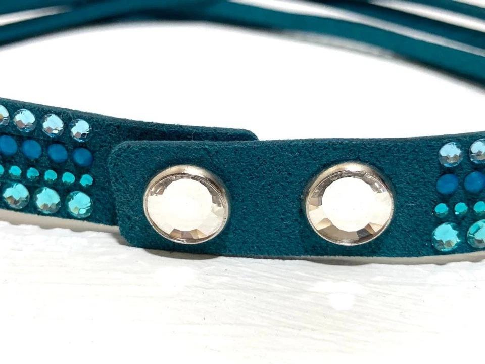 Pulsera Swarovski 36cm Cuero Cristal Azul Mandarín Ajustable Usada Foto 3 de 4