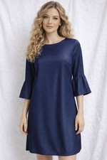 ANN TAYLOR BLUE CHAMBRAY BELL SLEEVE  SHIFT CAREER DRESS SIZE: 4P NWT $100