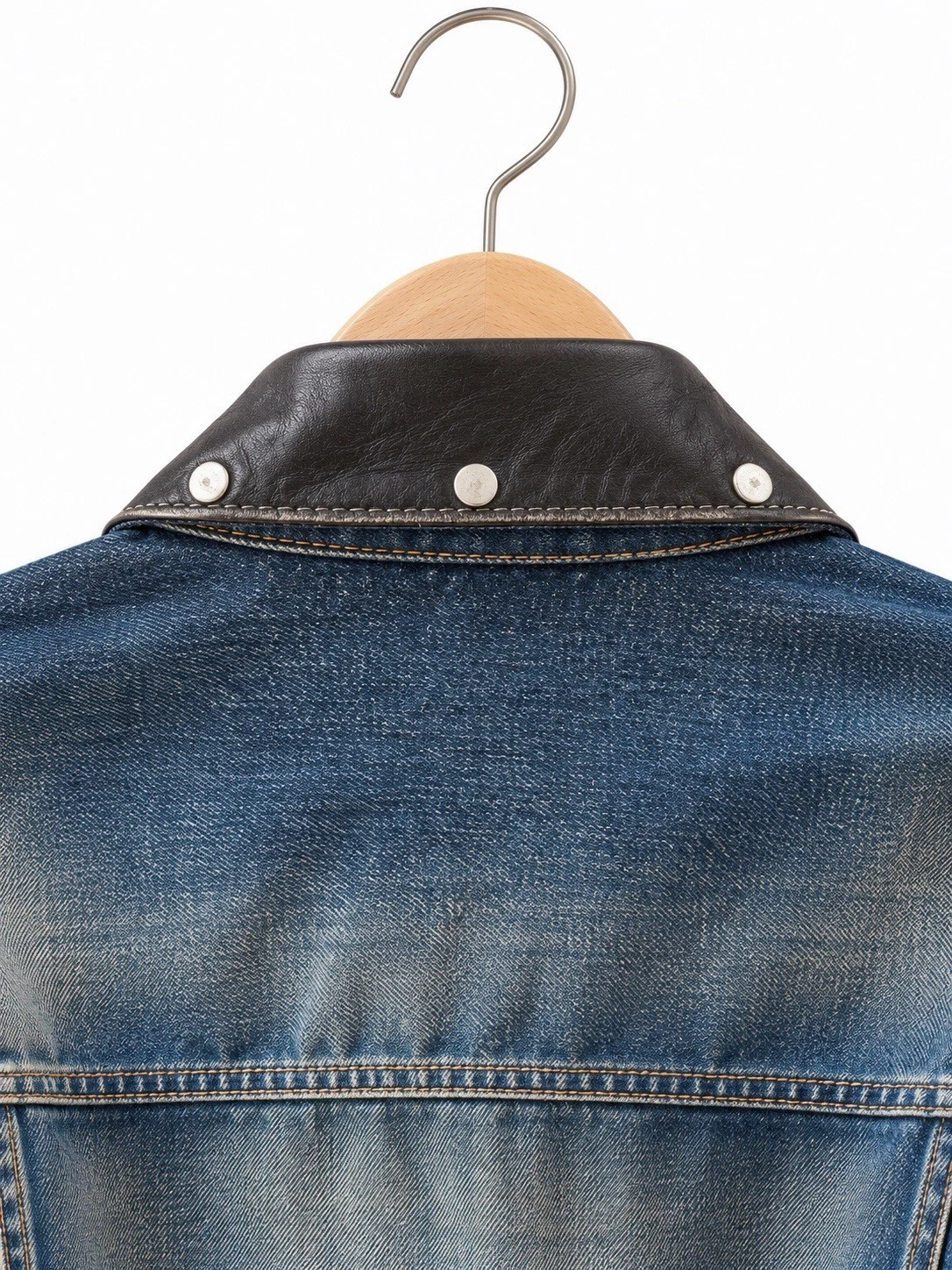 Acne Studios Oversized Denim Jacket Studded Black Leather Collar Unisex - EUR S - product detail image 6