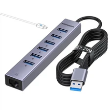 7 Port USB Hub USB Ethernet HUB with 3.9ft Long Cable for Laptop, USB Splitter