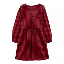 Girls Carter Red  Black Plaid Shirt Dress Size 5/5A