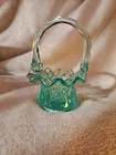 Vintage Depression glass FENTON blue green aquamarine BRIDE'S BASKET