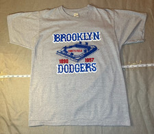 Vintage 80s Brooklyn Dodgers T Shirt Gray Baseball MLB Ebbets Field Sz M
