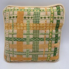 VTG Handmade Needlepoint Throw Pillow Green G...