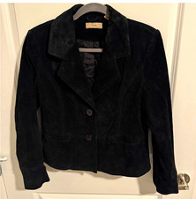 Vintage Women s Black suede Blazer Button Front Pockets Long Sleeve