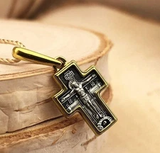 Silver 925 Cross Kazan Icon Mother of God Orthodox Pendant 0.86" 1.4g Gift Unise