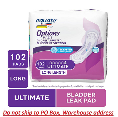 Equate Options Women s Incontinence Pads   Long , Ultimate Absorbency, 102 count