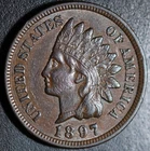 1897 INDIAN HEAD CENT -With LIBERTY & Near 4 DIAMONDS - AU UNC