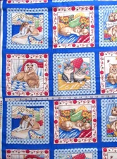 35" x 44"  100% Cotton Fabric 9" Squares with Scenes of Kittens & Puppies