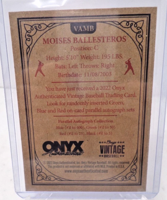 2022 Onyx Vintage Moises Ballesteros Extended Auto Blue Ink /400 #VAMB Cubs - Image 2 of 2