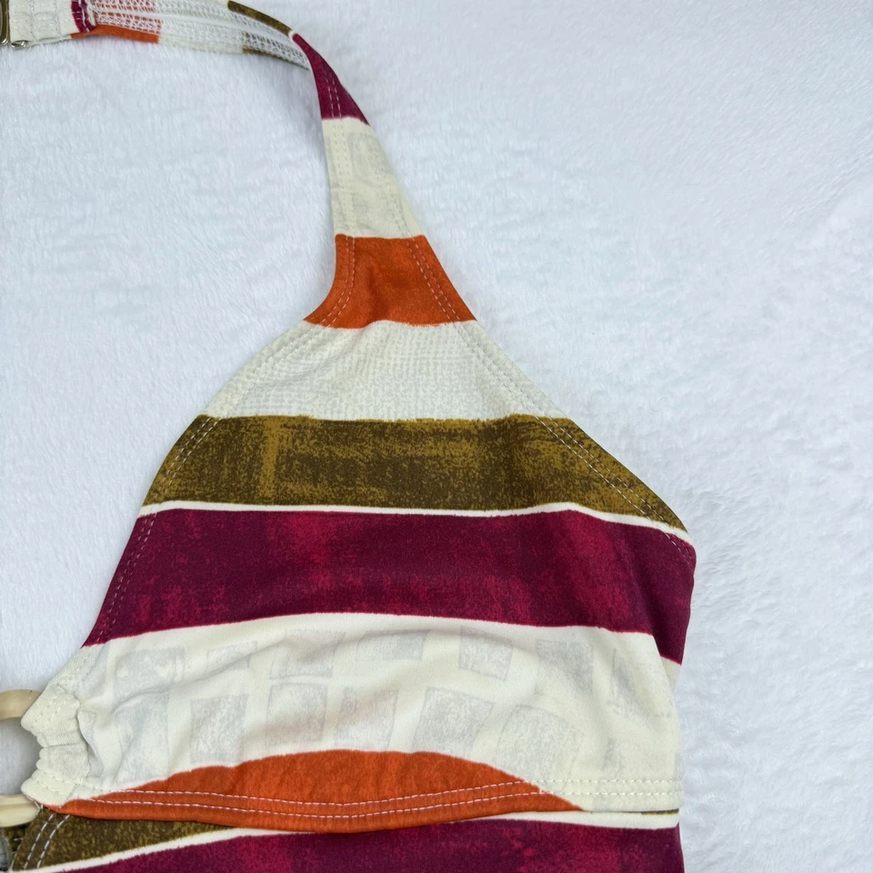 Traje de Baño Leilani 14 Verde Naranja Rosa Tropical Una Pieza Halter Recorte Ajuste Foto 4 de 4