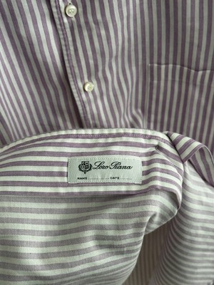 LoroPiana ロロピアーナ ドレスシャツ ストライプ 39　パープル Loro Piana Mens Shirt Linen Light Purple Cotton Striped Button Up